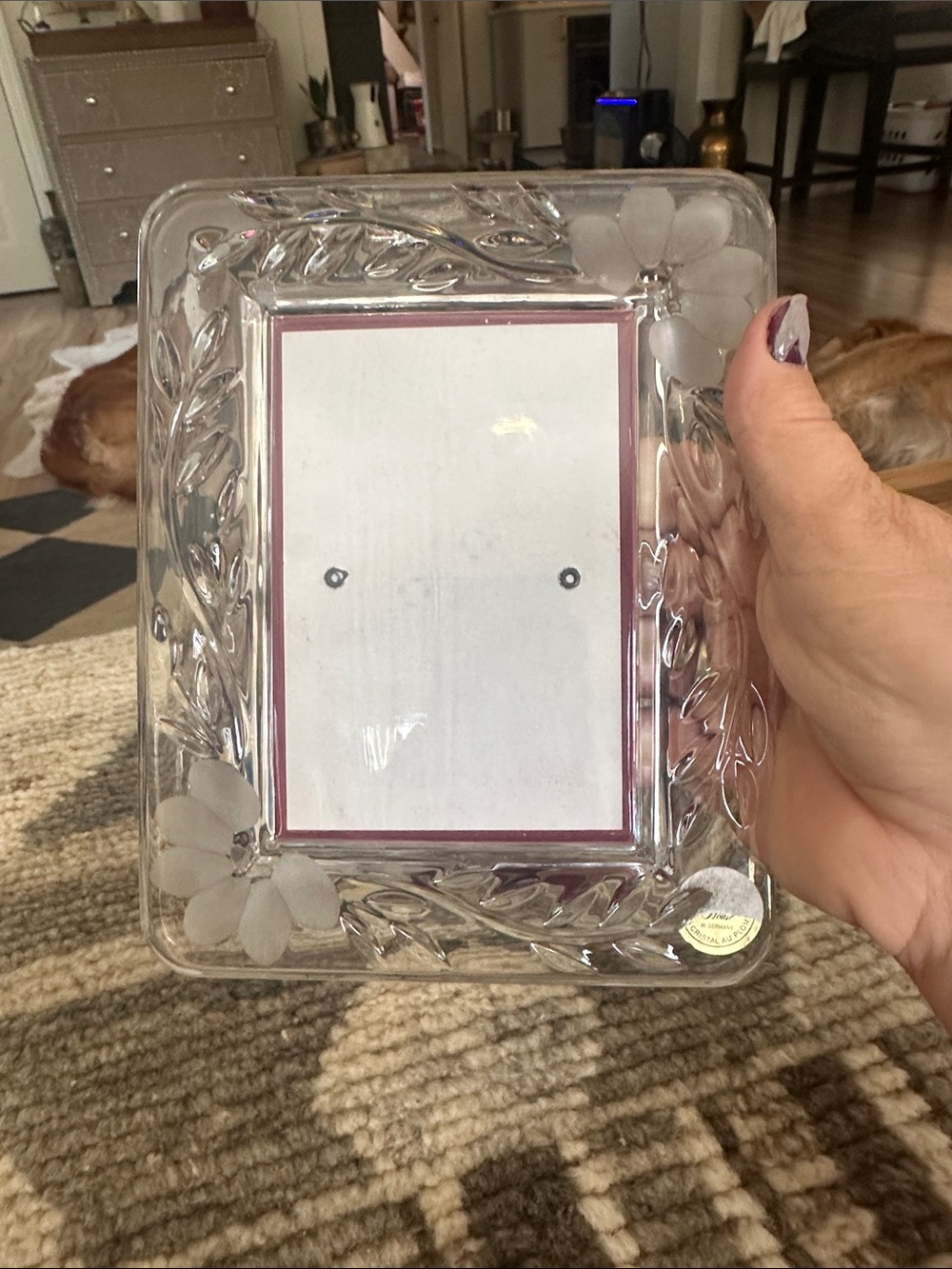 Princess House  Etched Floral Glass Picture Frame 7.5x 6 5x3.5 picture no chips - Picture 2 of 4